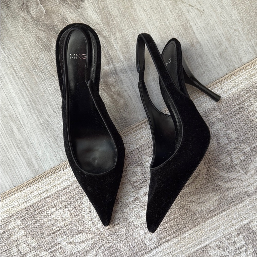 NWOT Never Worn Mango Black Slingback Heels - 39EU 8.5 or 9 US